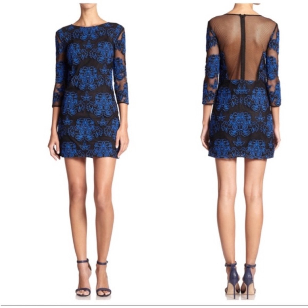 NWOT Sachin & Babi mini dress Sentieri mesh overlay embroidered size 2 blue XS